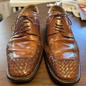 Saks Fifth Avenue Brown Leather Woven Lace-Up Oxford Shoes Italian Size 8M